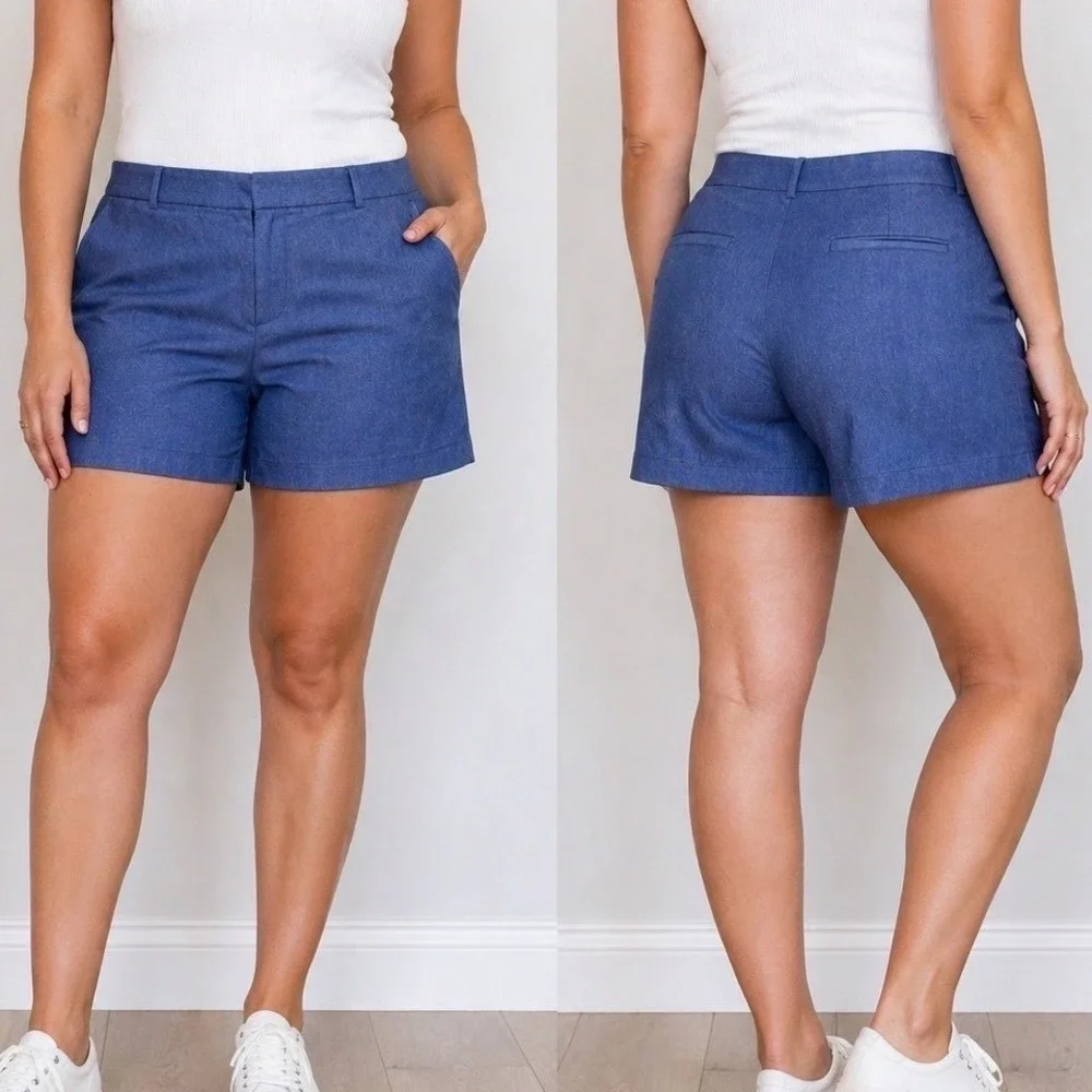 LOFT Riviera Short 18P Blue Curvy Fit Casual Summer Career Shorts Pockets NWOT